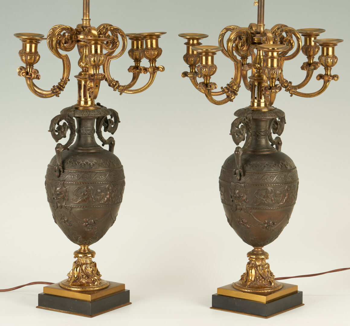 Lot 252: Pair Napoleon III Bronze Candelabra, Fitted As Lamps