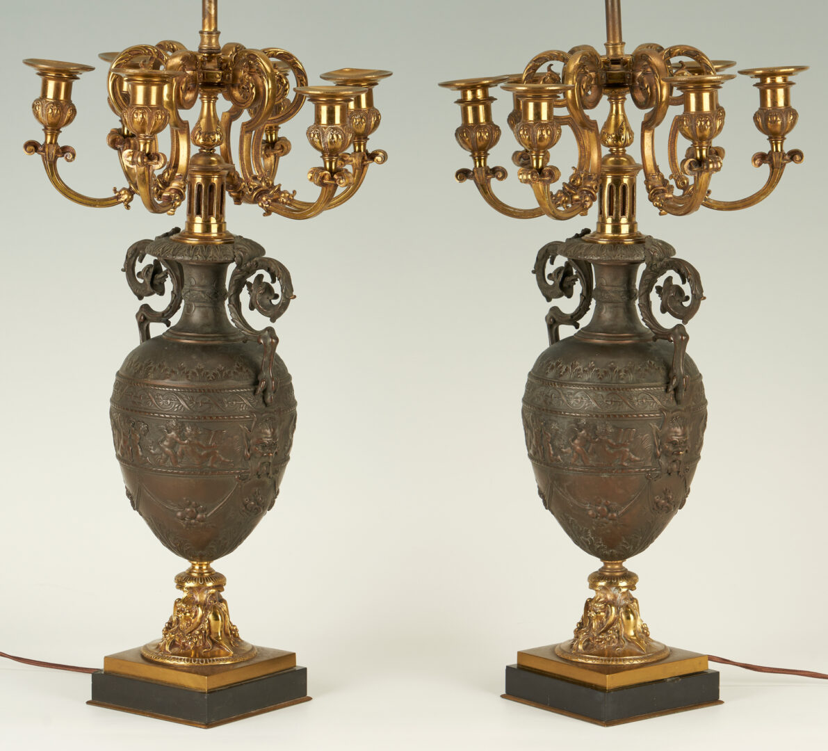 Lot 252: Pair Napoleon III Bronze Candelabra, Fitted As Lamps