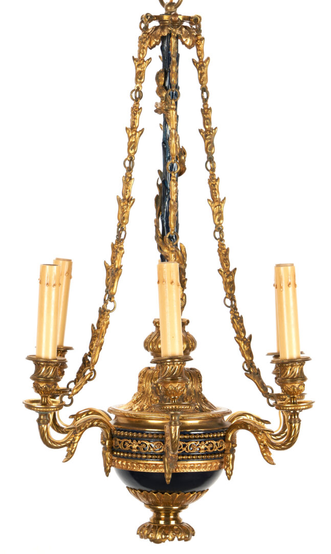 Lot 254: Petite French Empire Style Bronze Patinated Chandelier
