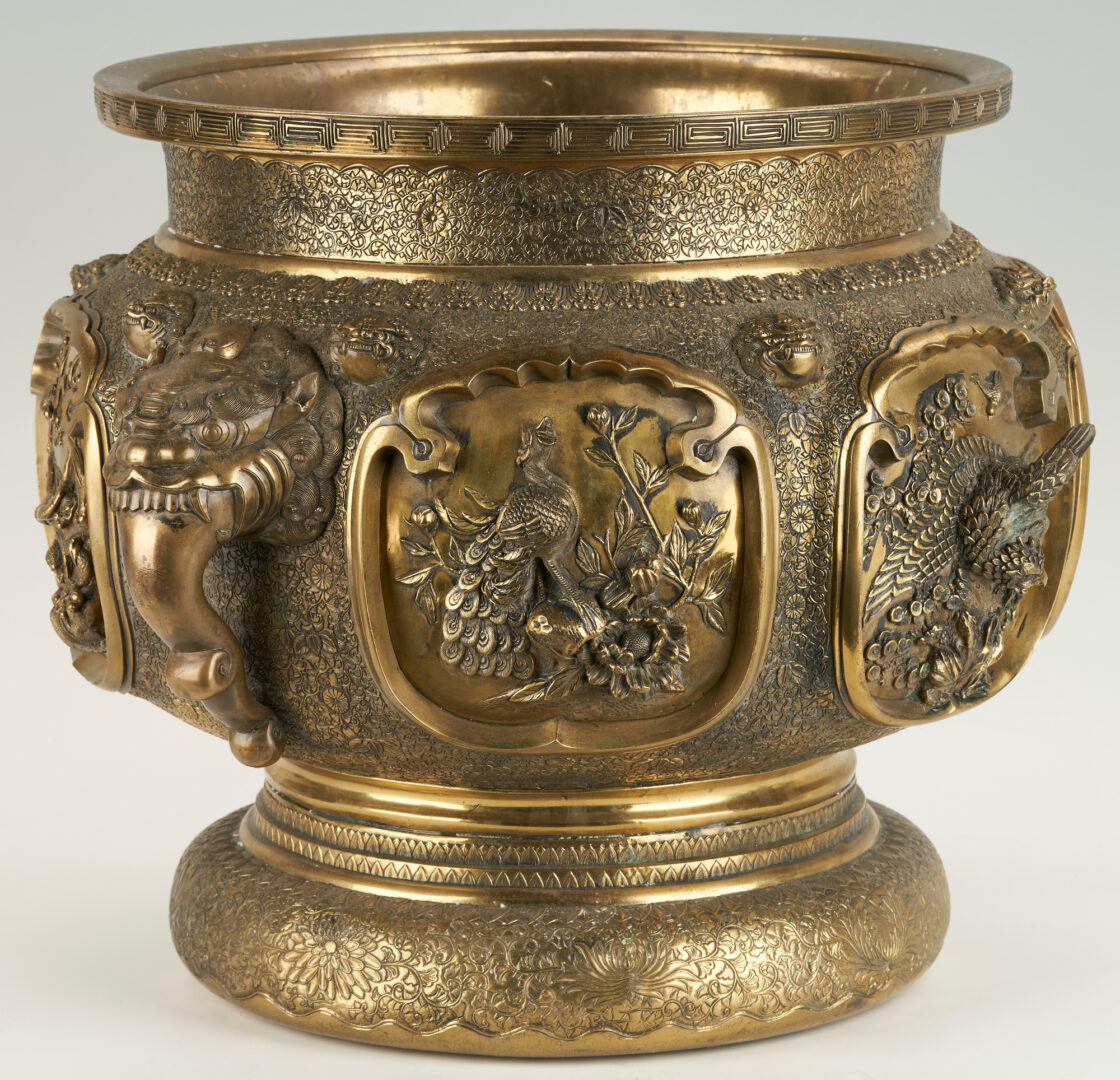 Lot 258: Large 19th C. Japanese Bronze Jardiniere, Finely Detailed