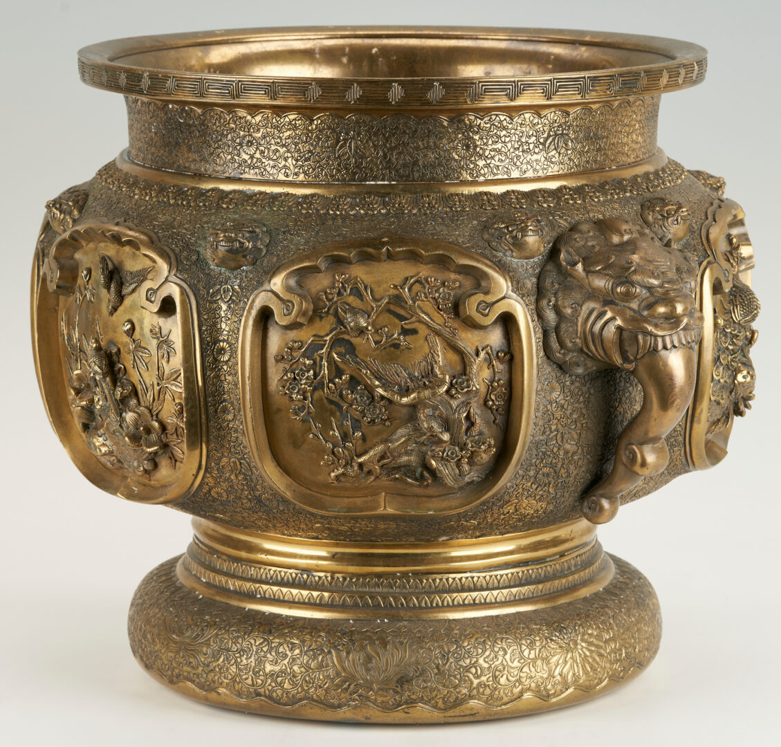 Lot 258: Large 19th C. Japanese Bronze Jardiniere, Finely Detailed