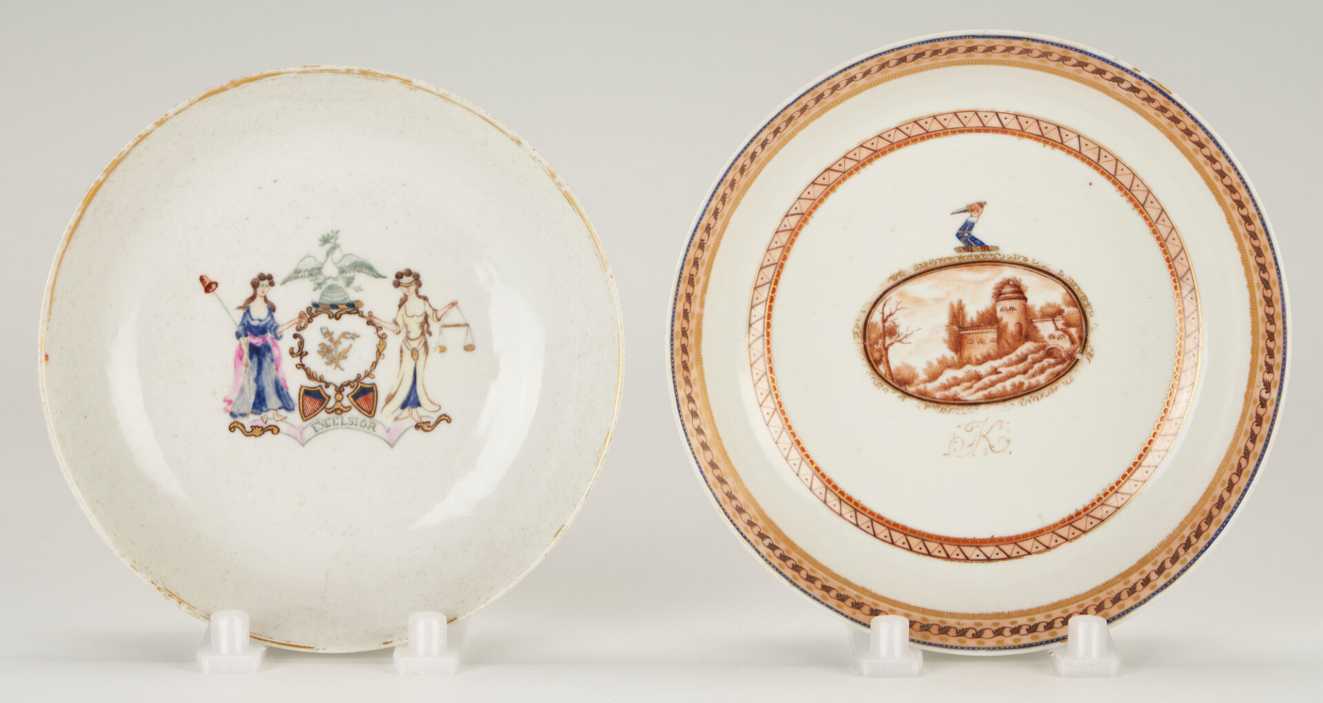 Lot 25: 3 Chinese Export Armorial Porcelain Items, incl. American Flag