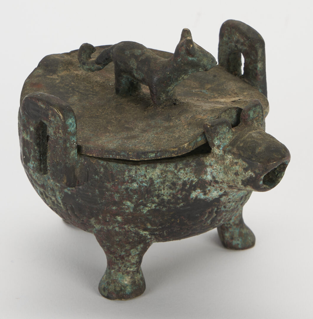 Lot 261: Small Chinese Archaic Figural Bronze Censer