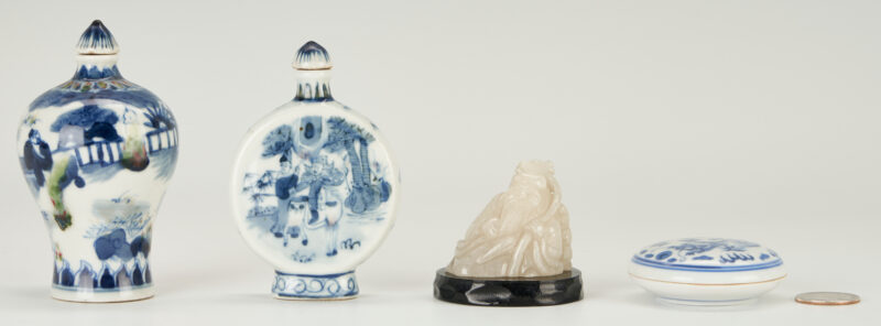 Lot 265: 4 Small Asian Items inc. Shou Xing Figure & Famille Verte Snuff Bottle