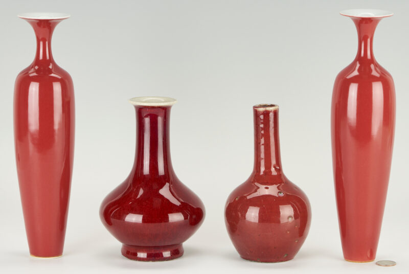 Lot 271: 4 Chinese Monochrome Oxblood Ceramic Vases