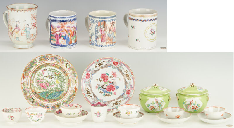 Lot 273: 19 Pcs. Chinese Export Porcelain, incl. Famille Rose, Armorial