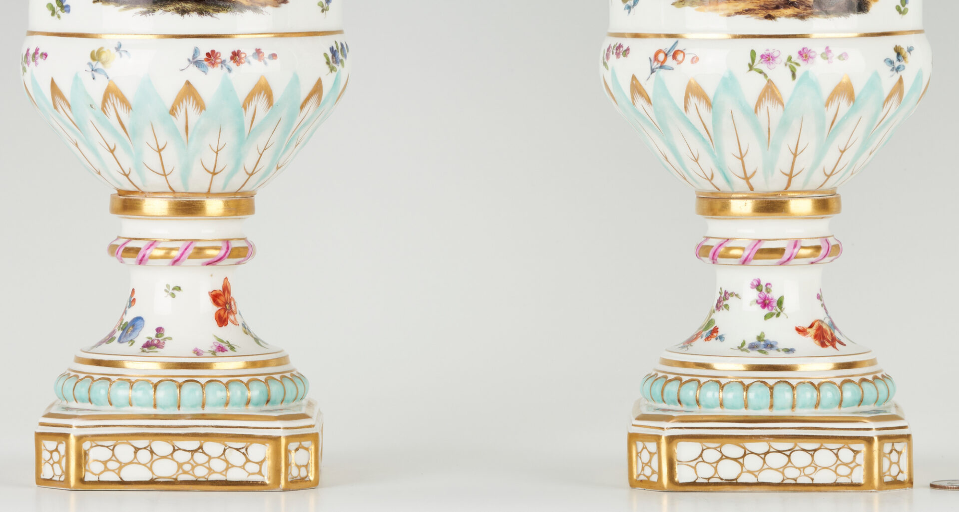 Lot 281: Pr. Large KPM Neoclassical Porcelain Covered Urns, Battle Scenes