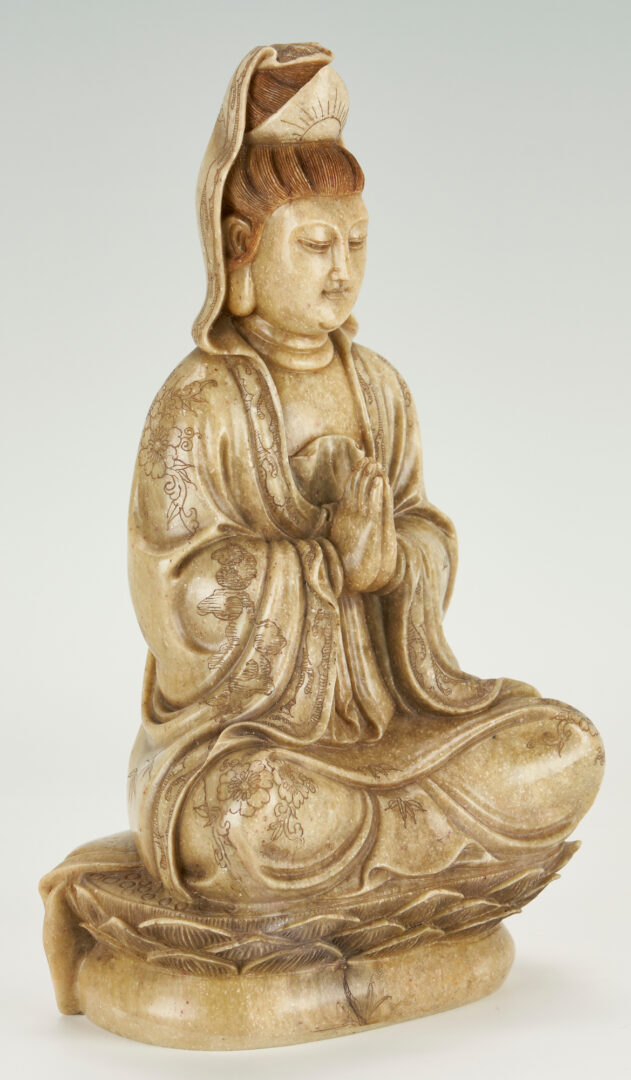 Lot 28: Chinese Carved Guanyin Soapstone Sculpture