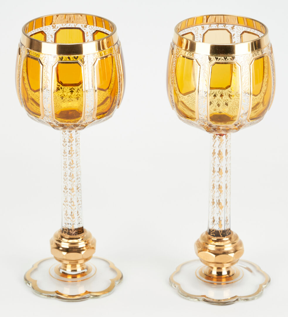 Lot 314: Set of 8 Moser Art Glass Cabochon Amber Goblets