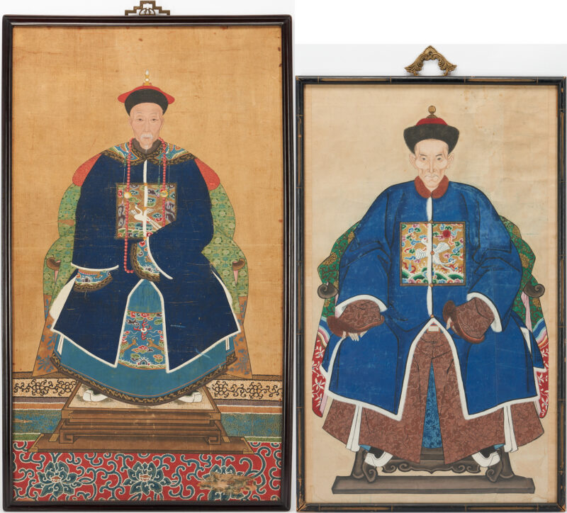 Lot 32: 2 Chinese Ancestor Portraits of Qing Civil Officials
