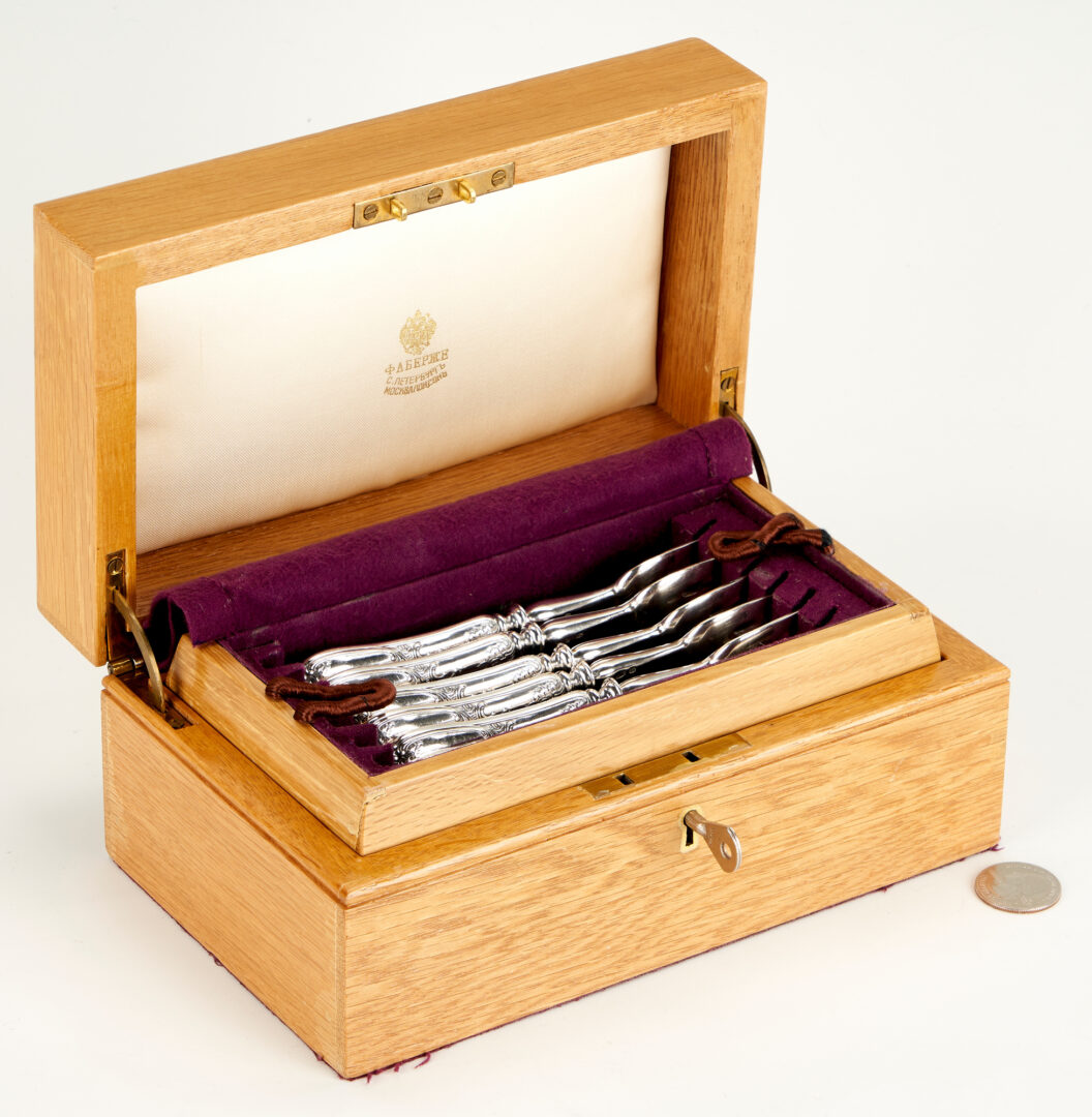 Lot 365: Set of 6 Faberge Silver Forks in Fitted Case