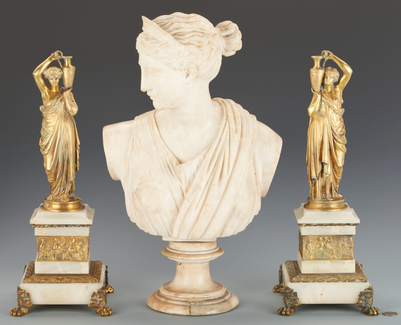 Lot 368: Marble Bust & 2 Garnitures After Hippolyte Ferrat