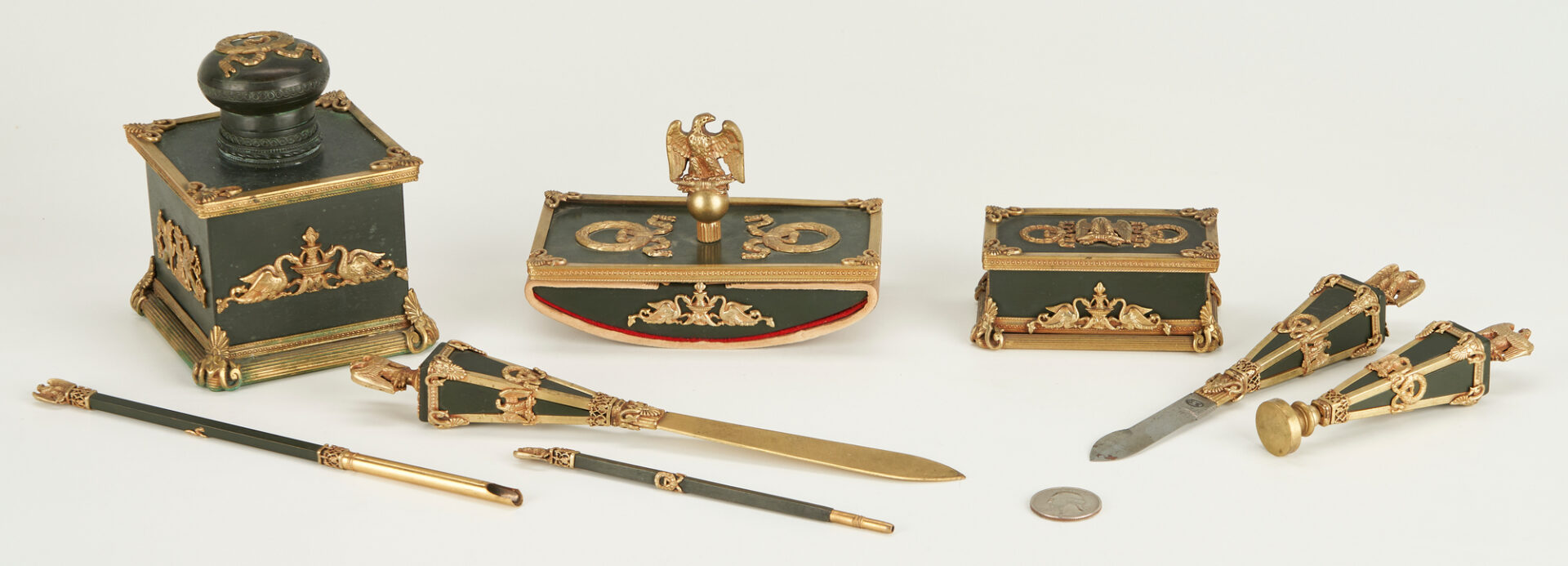 Lot 373: French Empire Bronze Desk Set, Mexican Provenance