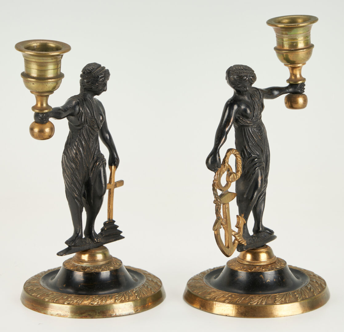 Lot 374: 4 Neoclassical Accessories: Urn, Shell Dish, & Figural Candlesticks