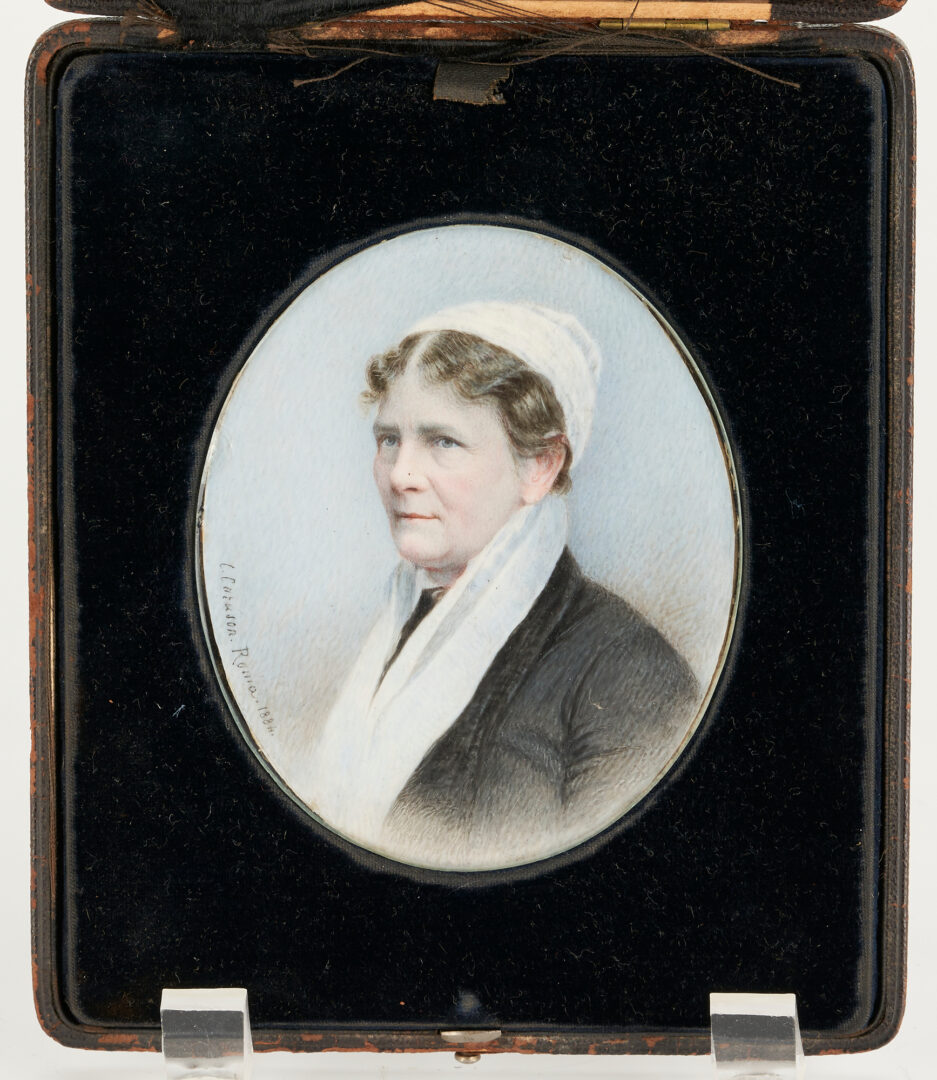 Lot 377: Carlo Caruson Miniature Portrait of a Woman, 1884