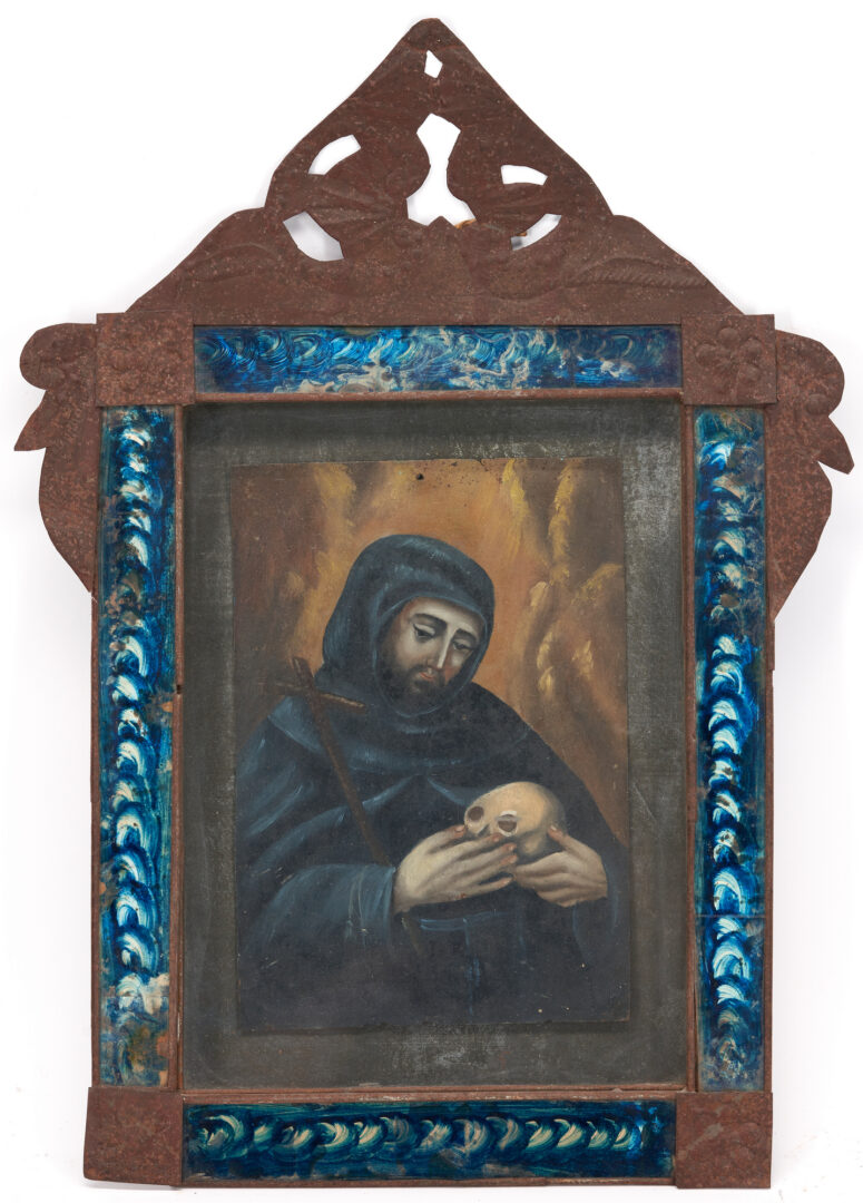 Lot 379: 2 Framed Mexican Folk Art Retablos, Lord of the Column & St. Jerome