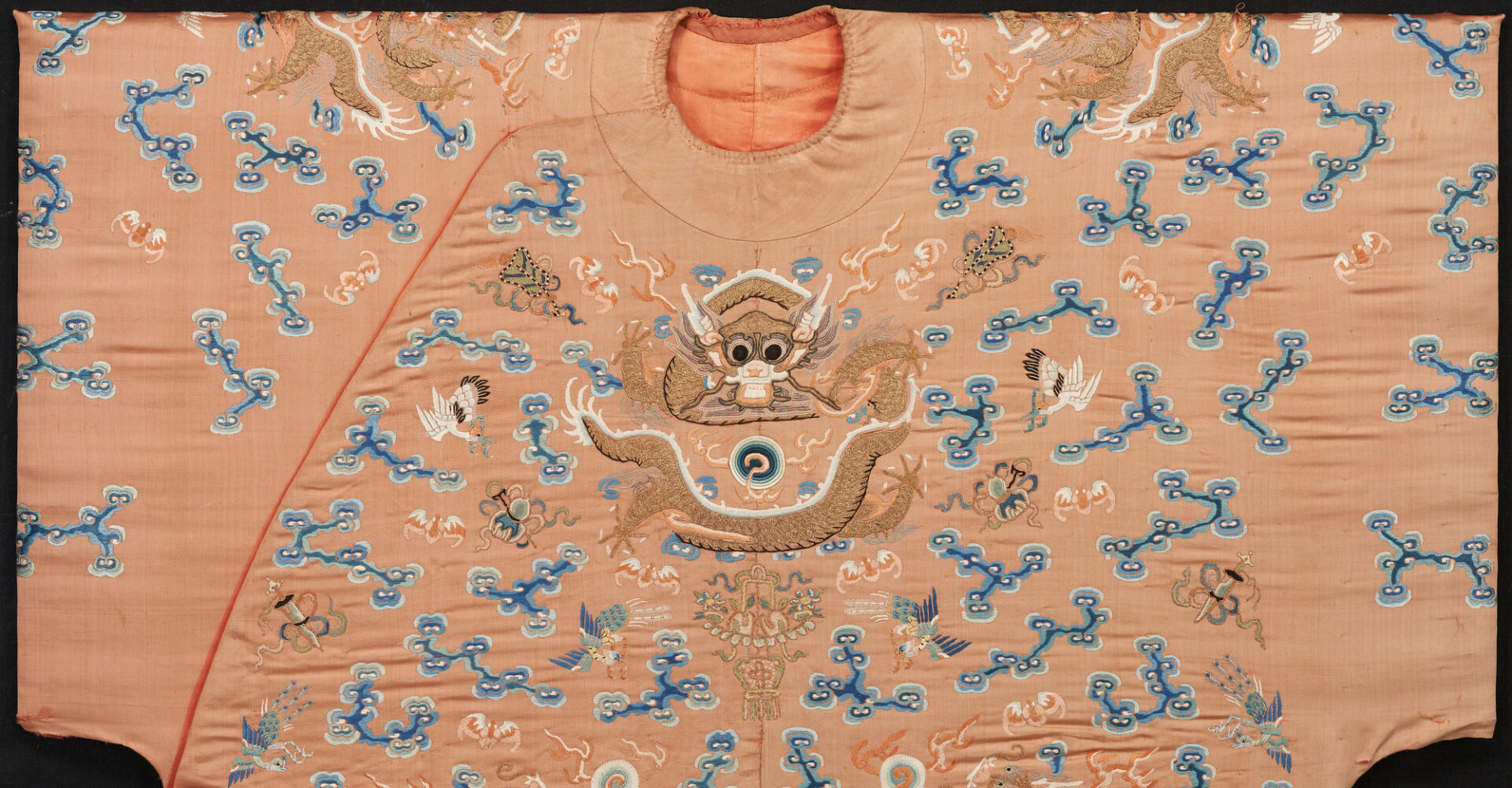 Lot 37: Chinese Apricot Silk Court Robe in Shadowbox Frame