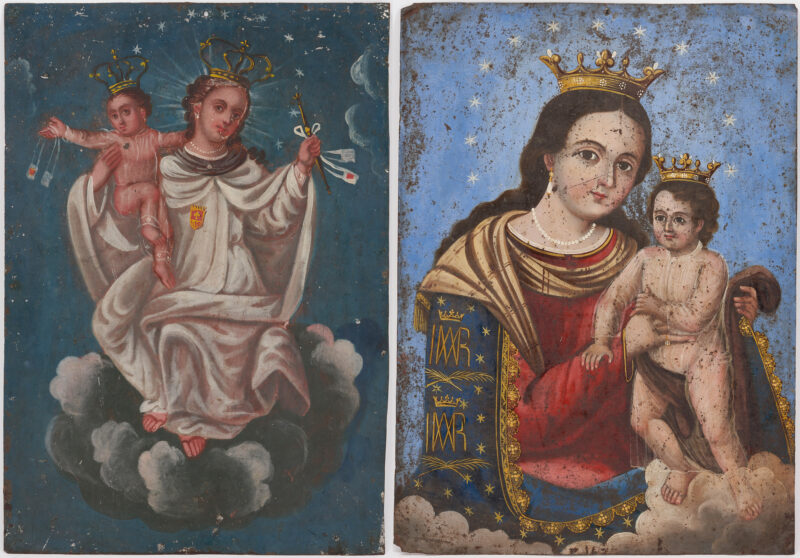 Lot 384: 2 Mexican Folk Art Retablos, Madonna & Child
