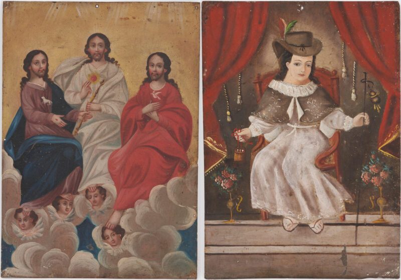 Lot 385: 2 Mexican Folk Art Retablos, Holy Trinity & Holy Child of Atocha