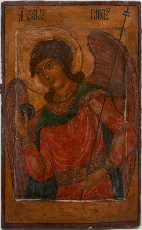 Lot 387: Large Russian Tempura Icon, Archangel Gabriel, 18th Century or Earlier