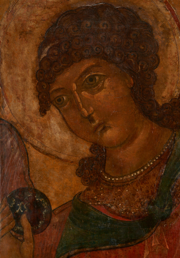 Lot 387: Large Russian Tempura Icon, Archangel Gabriel, 17th Century