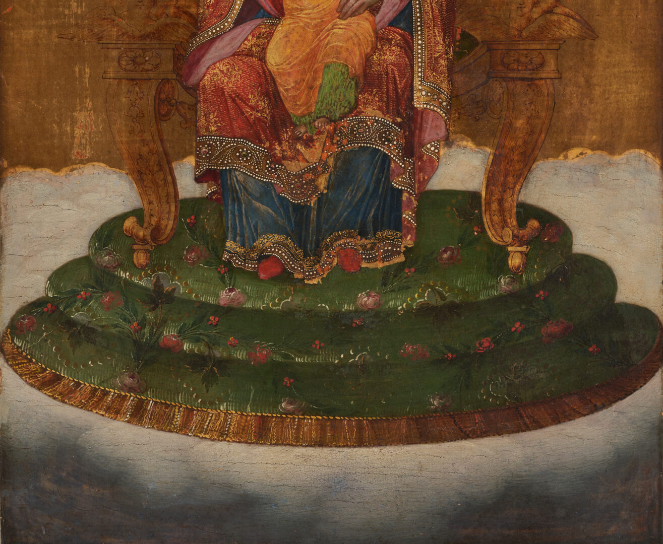 Lot 389: Madonna & Child Enthroned Icon Painting, Orthodox Theotokos