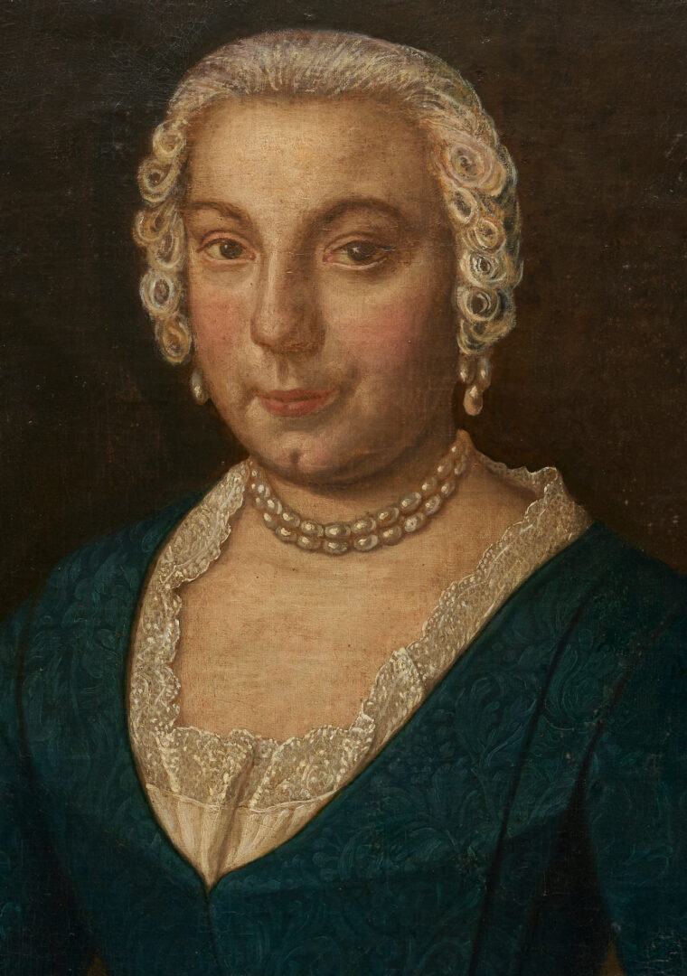 Lot 395: Continental School O/C Portrait of a Woman with Pearls, 18th Century