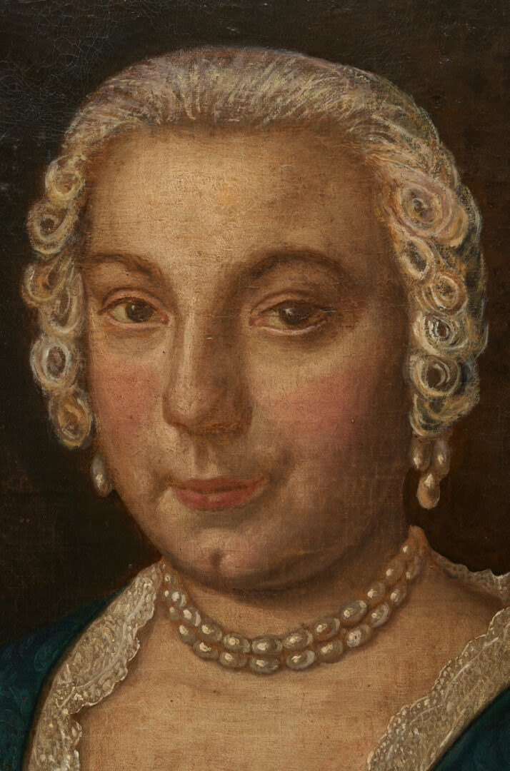 Lot 395: Continental School O/C Portrait of a Woman with Pearls, 18th Century