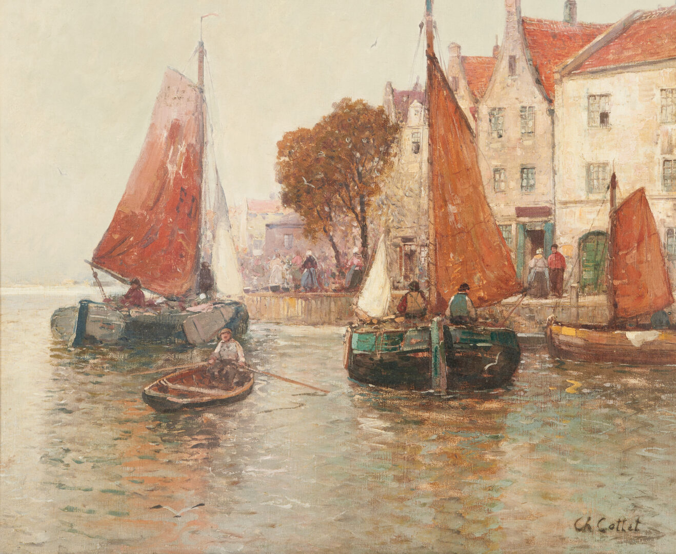 Lot 399: Charles Cottet O/C Post Impressionist Harbor Scene
