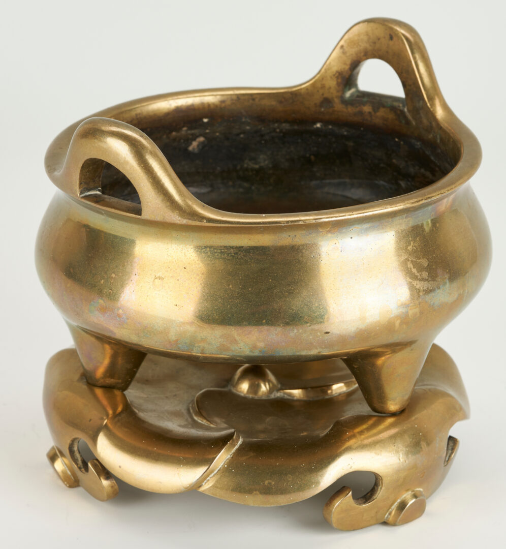 Lot 3: Chinese Gilt Bronze Censer & Stand, Ming Style