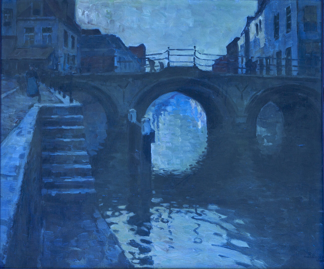 Lot 400: Bernardus Viegers O/C Painting, Canal with Bridge