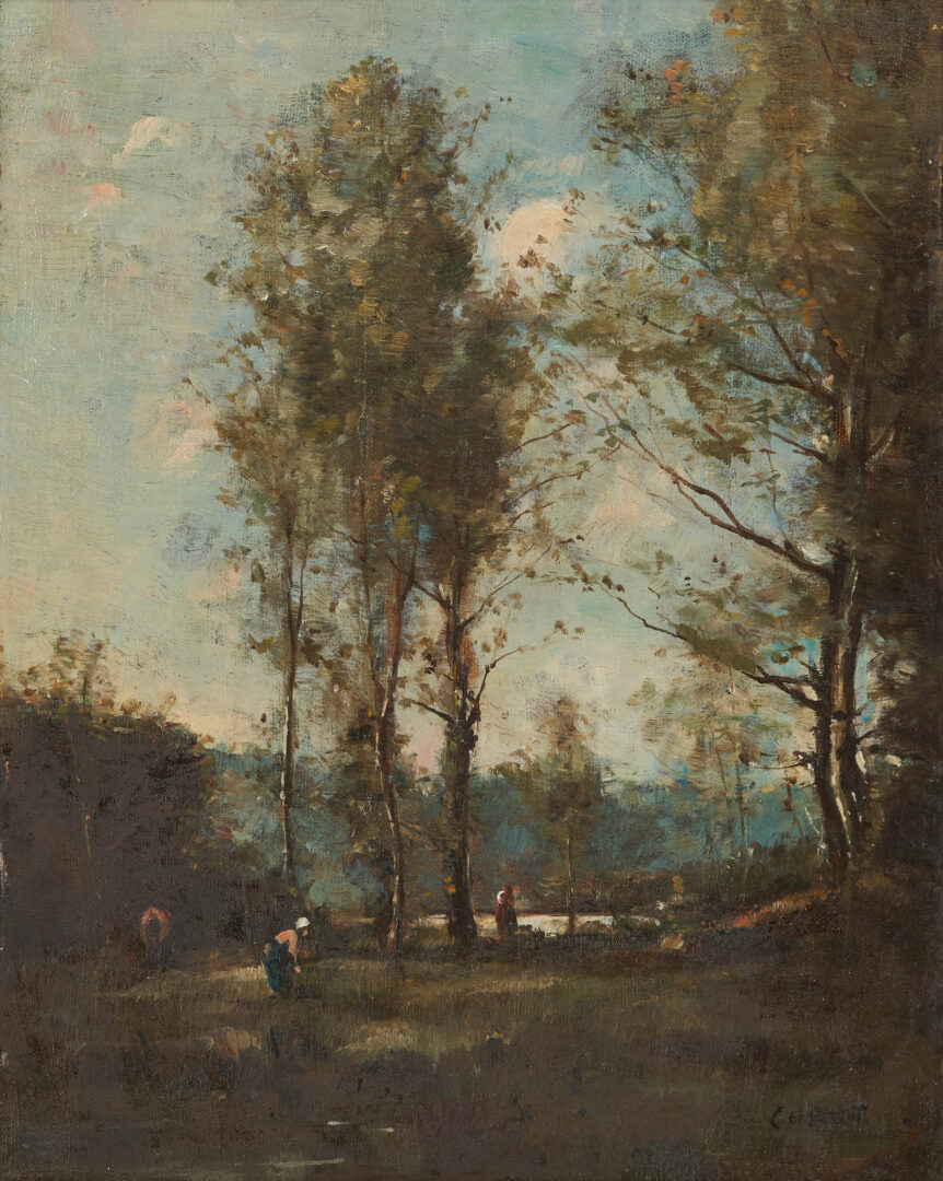 Lot 403: Follower of Corot, O/C Impressionist Landscape