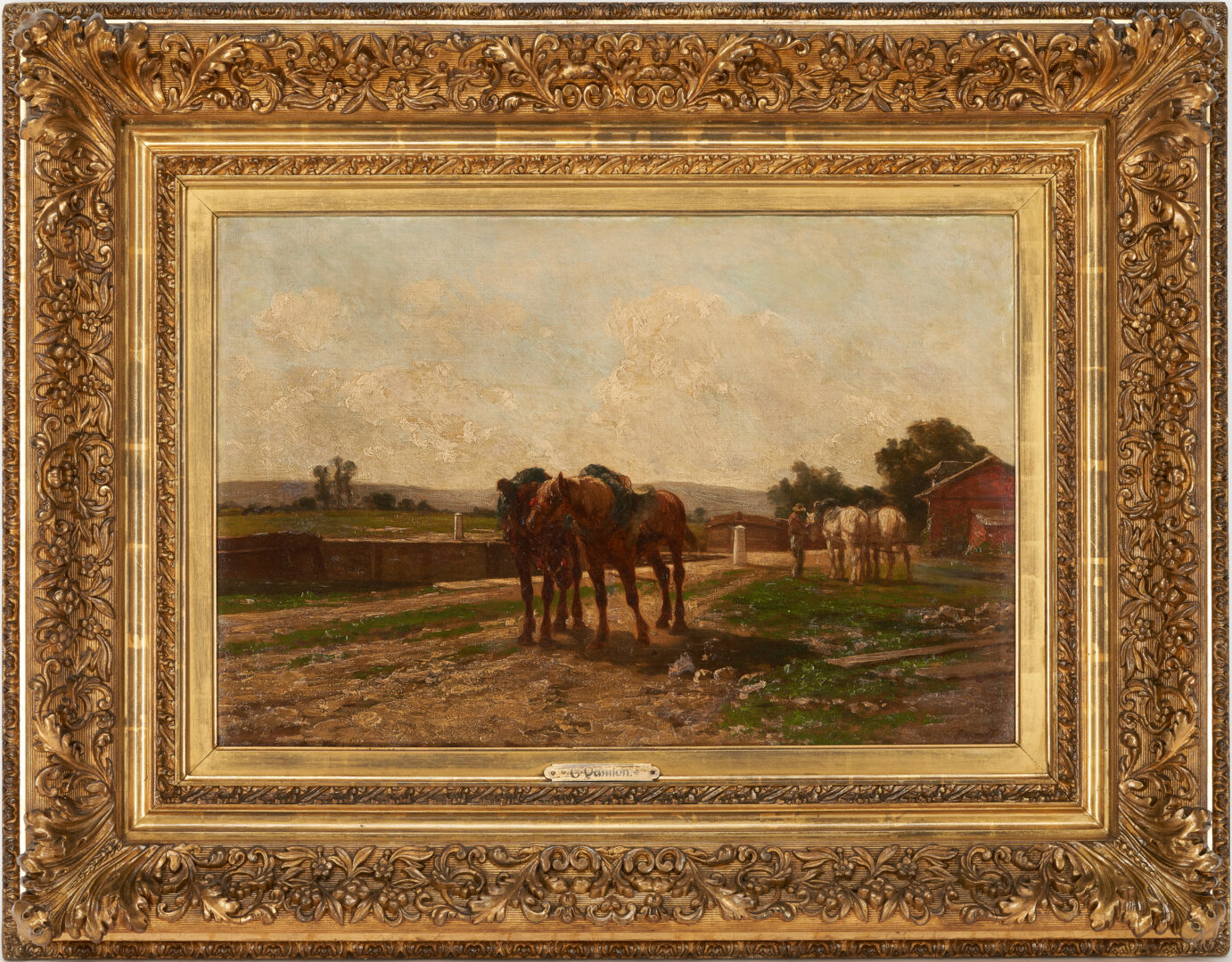 Lot 406: Clement Quinton O/C Rural Genre Painting, Figure with Horses