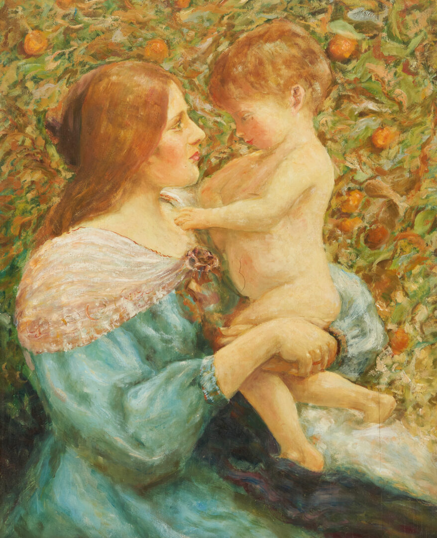 Lot 413: Pre-Raphaelite Style O/B Painting, Mother & Child