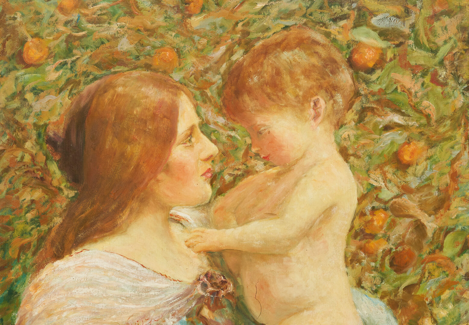 Lot 413: Pre-Raphaelite Style O/B Painting, Mother & Child