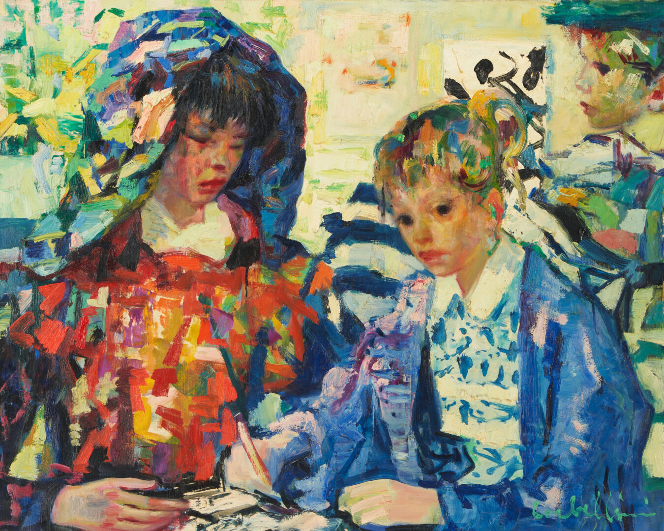 Lot 416: Luigi Corbellini O/C Painting of Woman and 2 Children