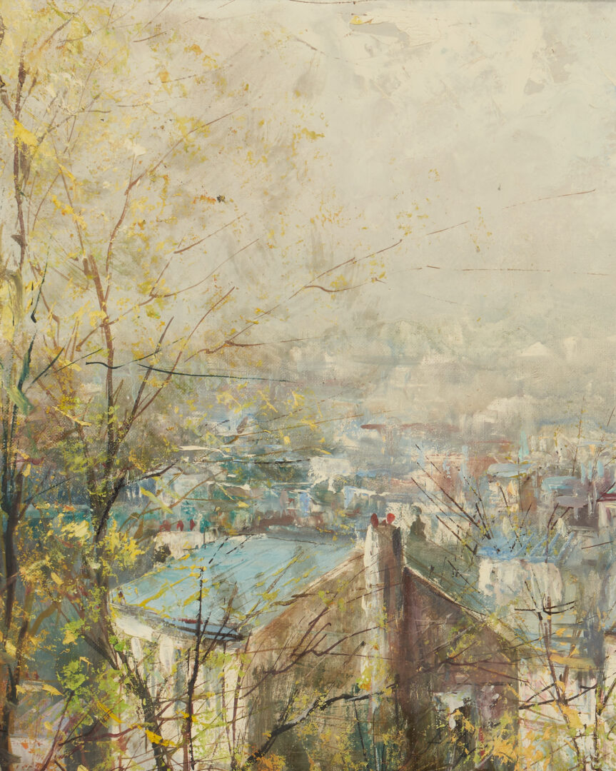 Lot 417: Lucien Delarue O/C Cityscape Painting, Parisian Cafe