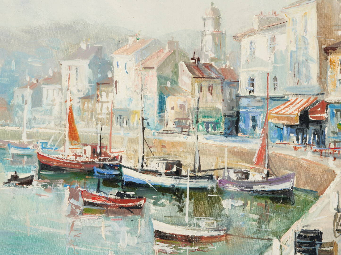 Lot 418: Lucien Delarue O/C French Harbor Scene Painting, Port de Cagnes