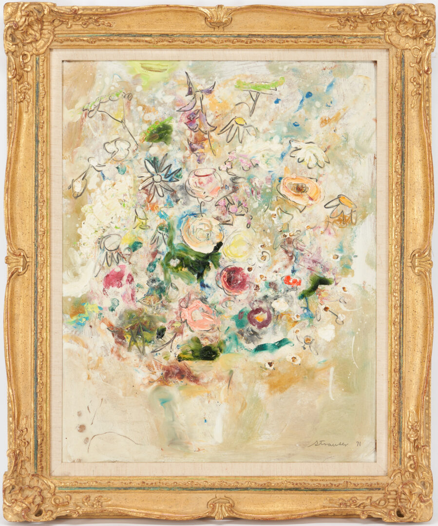 Lot 420: Sterling Strauser O/B Painting, Floral Still Life