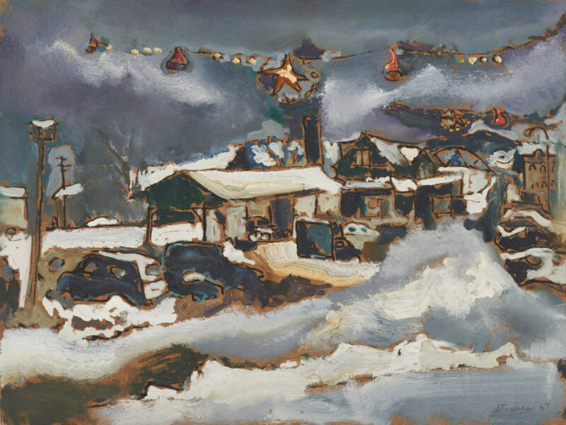 Lot 422: Sterling Strauser O/B Painting, Winter, East Stroudsburg PA