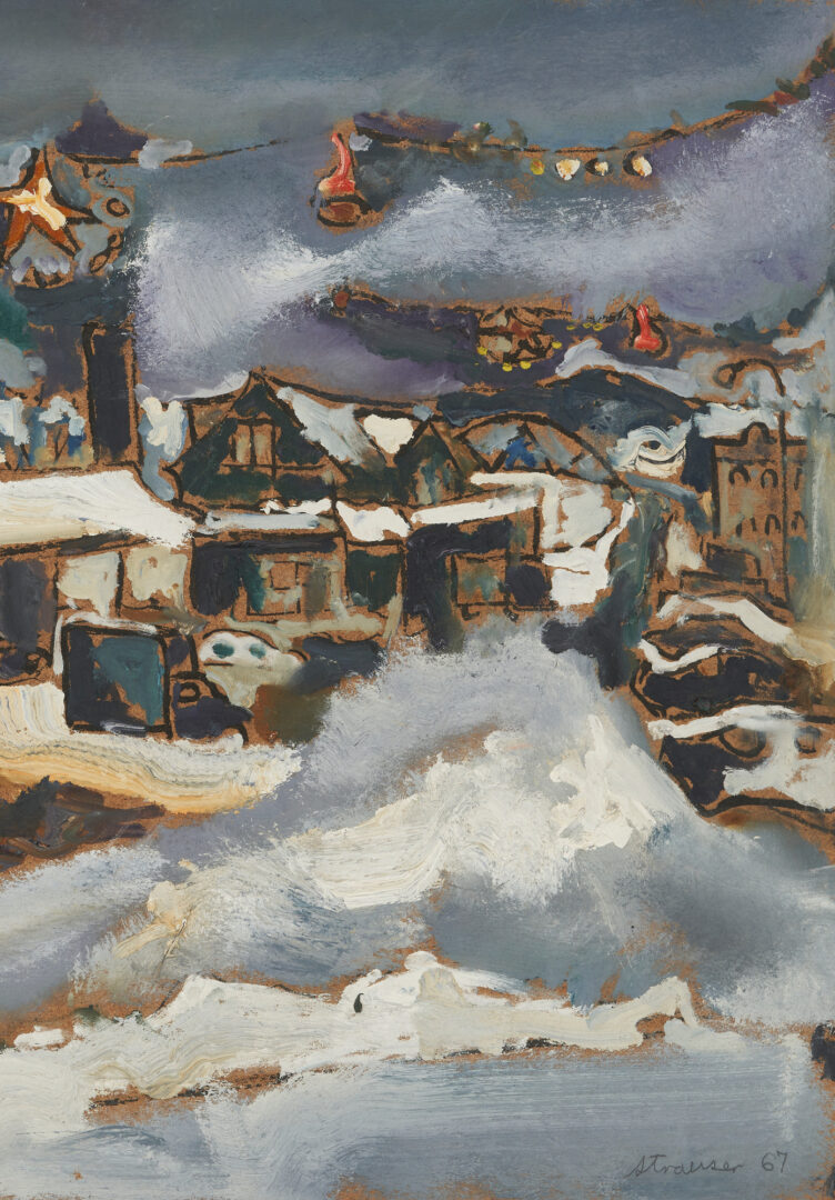 Lot 422: Sterling Strauser O/B Painting, Winter, East Stroudsburg PA