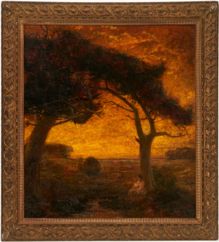 Lot 432: Charles Frederick Naegele O/C Sunset Landscape w/ Woman