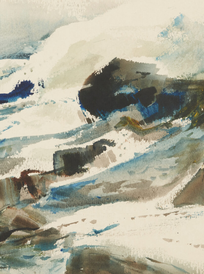 Lot 434: Carl Sublett Watercolor, Expressionist Coastal Scene