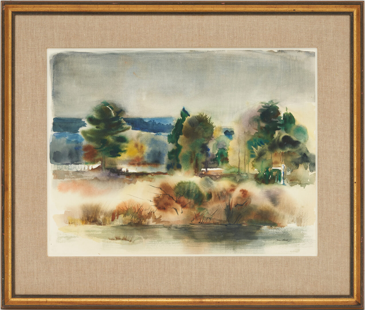 Lot 438: 2 Gus Baker Watercolor Paintings, Landscape & Abstract
