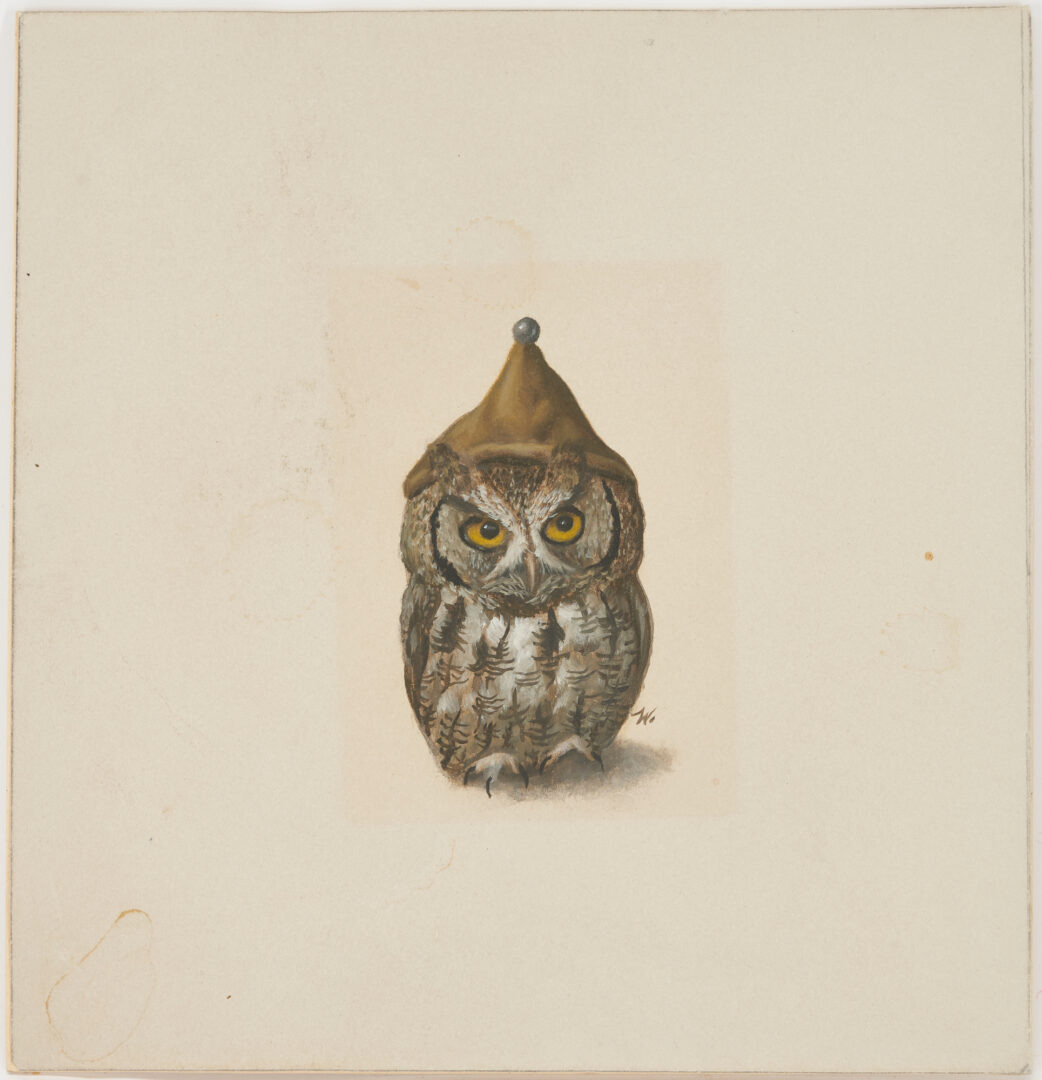 Lot 444: 3 Werner Wildner Artworks on Paper, incl. Gnome, Owl, Male Profile
