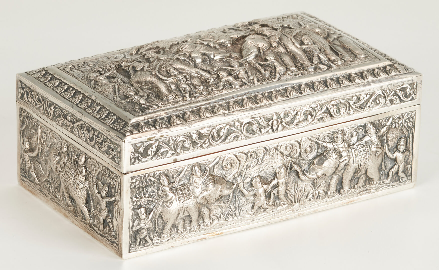Lot 44: 5 Asian Silver Boxes w/ Elephant & Zodiac Designs