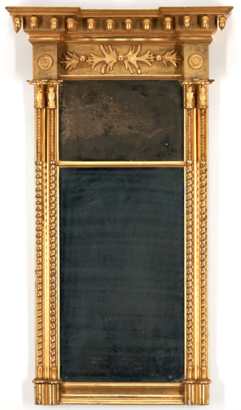 Lot 466: American Classical Giltwood Pier Mirror, ex- New Hampshire Gov. Robert Bass
