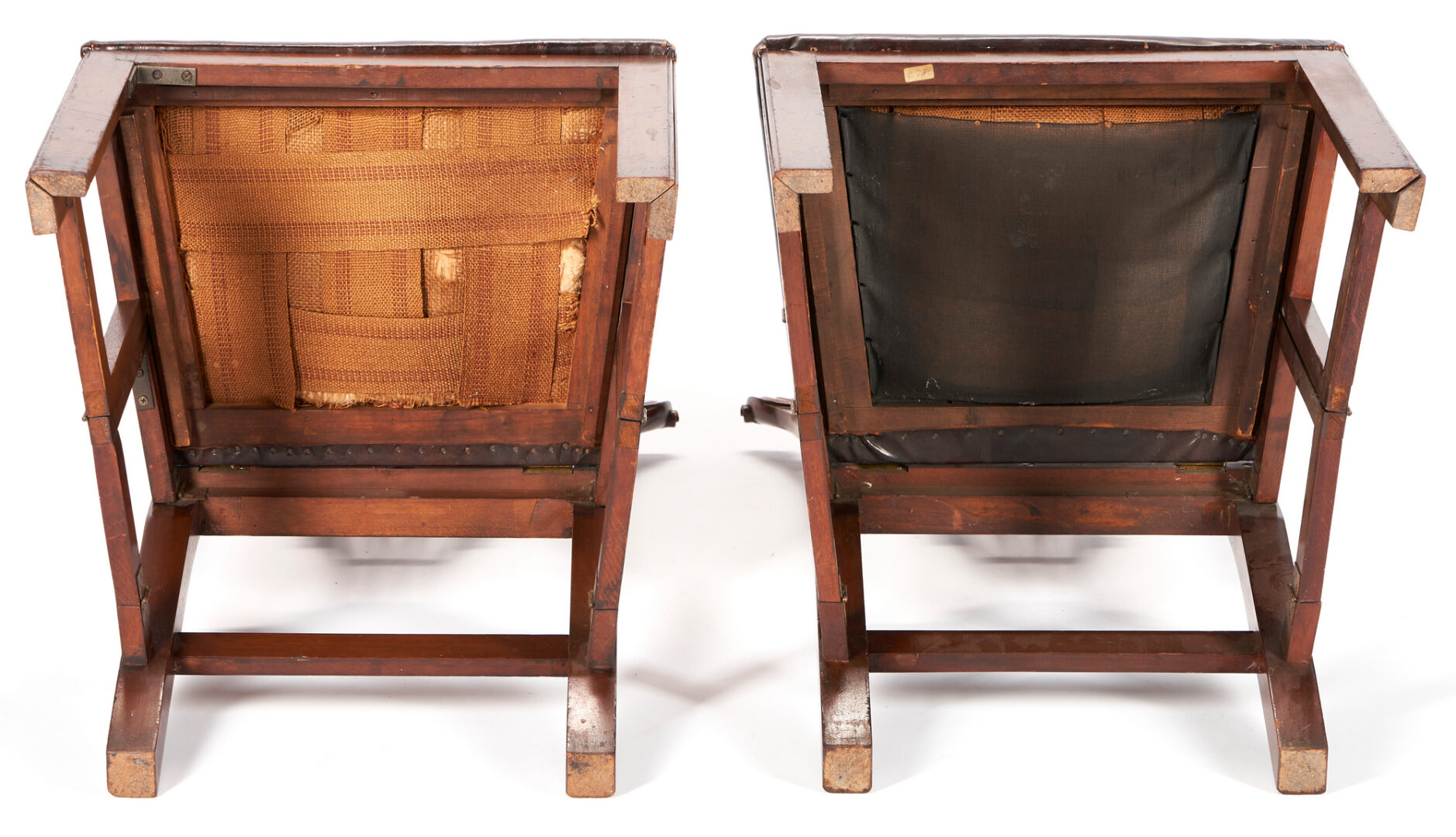 Lot 469: Rare Pair of British Concertina Action Chairs, possibly Naval Campaign