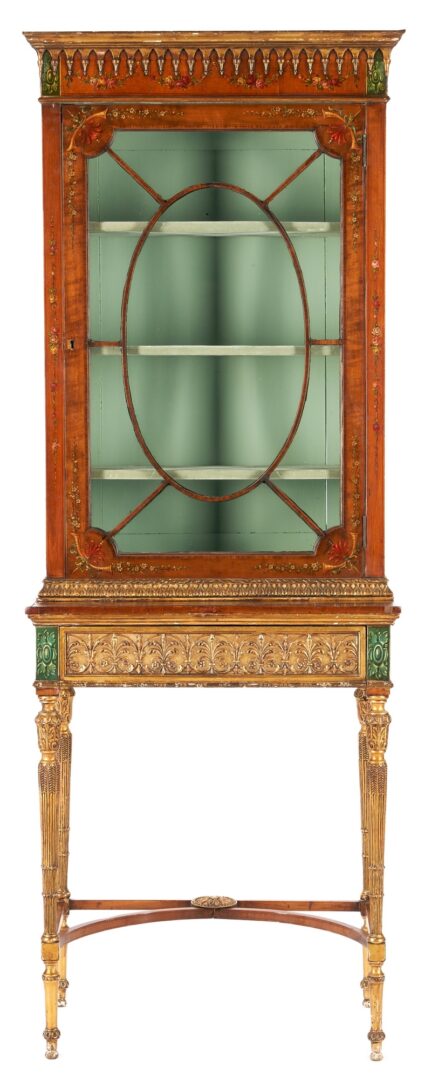 Lot 470: English Neoclassical Adam style Painted Satinwood Display Cabinet