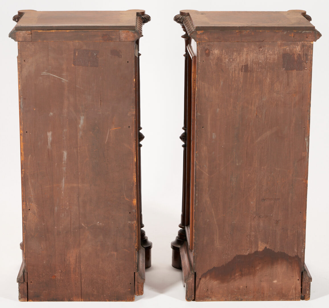 Lot 472: Pair of Continental Renaissance Revival Burlwood Pedestals